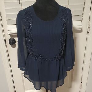 Maeve Midnight Blue Embellished Blouse